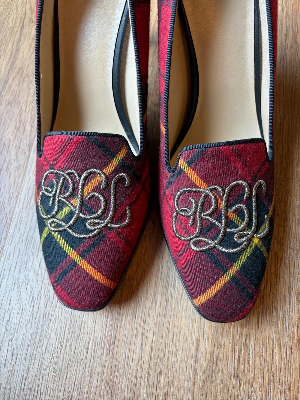 Lauren Ralph Lauren Corah Embroidered Logo Plaid Pumps Tartan Heels Size 9.5B